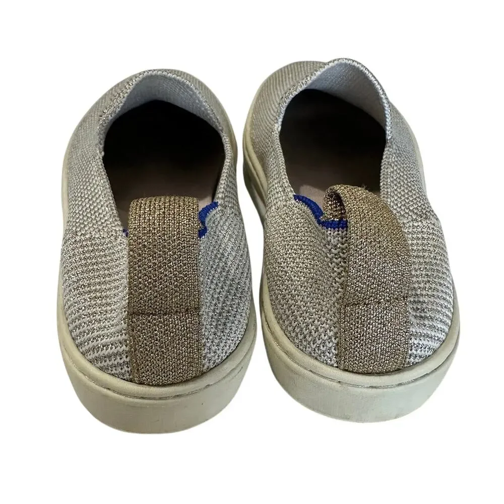 Rothy's Kids Sneaker Diamond Twill Silver Shimmer Washable Size 12 EUC